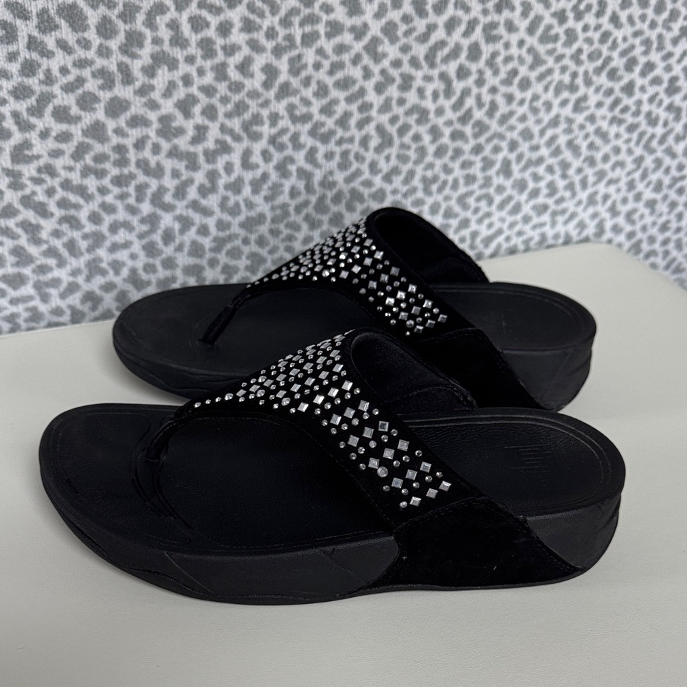 Black Embellished Women’s Thong Sandals